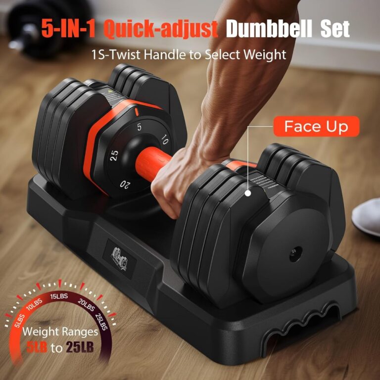 Adjustable Dumbbell Set of 2 25lbs Compact Design with Anti-Slip Grip