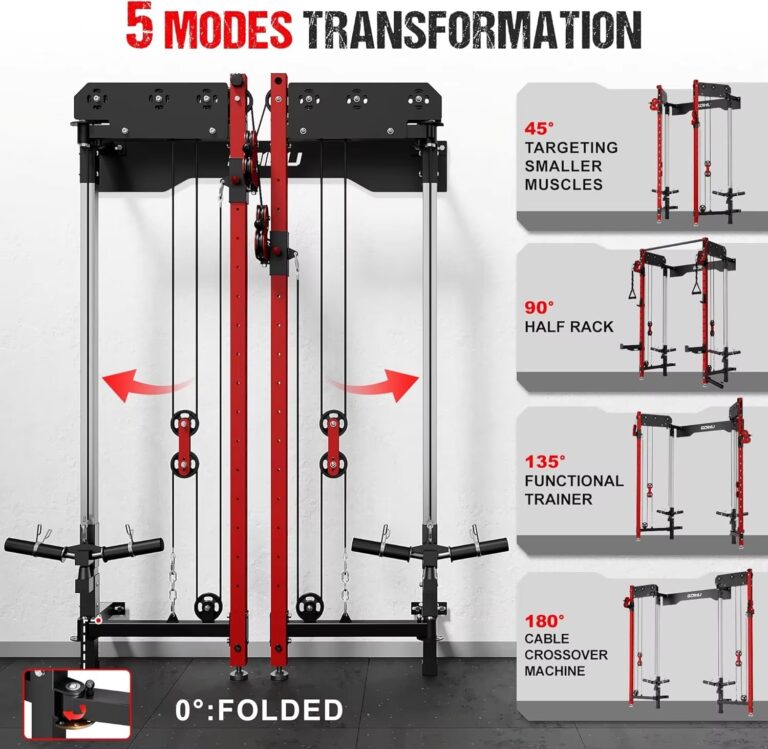 Folding Wall-Mounted Power Rack – Functional Trainer with 5 Adjustable Training Modes