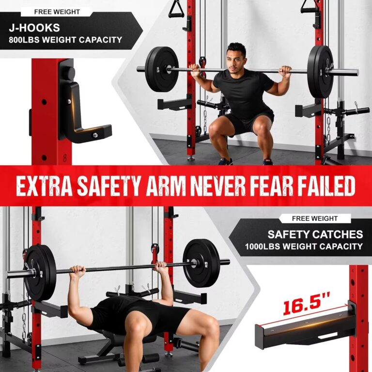 Folding Wall-Mounted Power Rack – Safe Functional Trainer with Dual Independent Pulley System and 5 Adjustable Training Modes