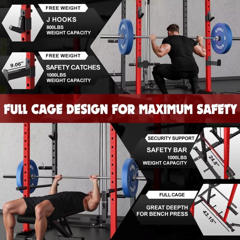 Full Cage Design 2000LB Power Rack with LAT Pulldown – Multi-Function Squat Rack and Weight Cage for Strength Training