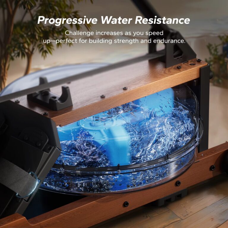 MERACH Foldable Water Rowing Machine for Home – 400LB Capacity Built-In Monitor