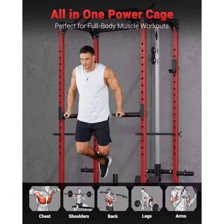 Power Cage Home Gym Rack with Pulley System – 1200 lbs Capacity Multi-Functional Squat